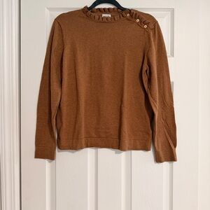 J. Crew Ribbed Ruffle-Neck Sweater in Warm Camel